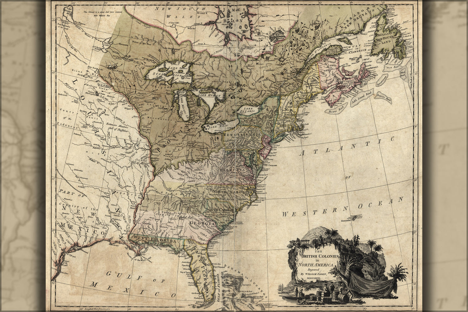 24"x36" Gallery Poster, map of British Colonies in North America 1777