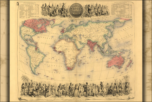 24"x36" Gallery Poster, map of British Empire throughout the world 1850