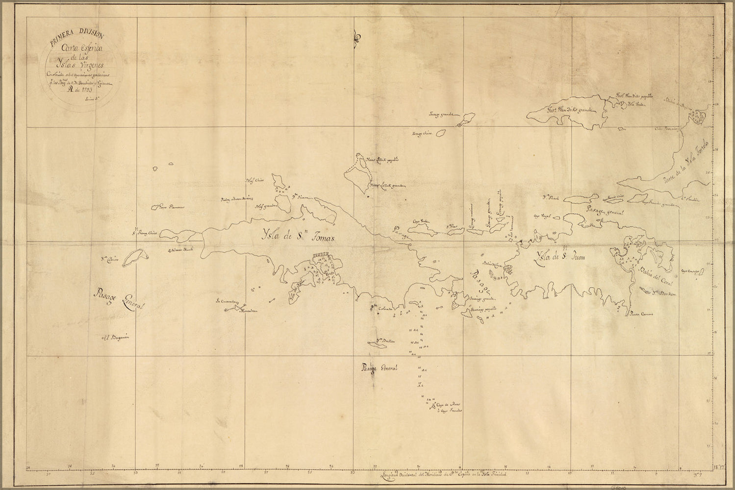 24"x36" Gallery Poster, map of British Virgin Islands 1793