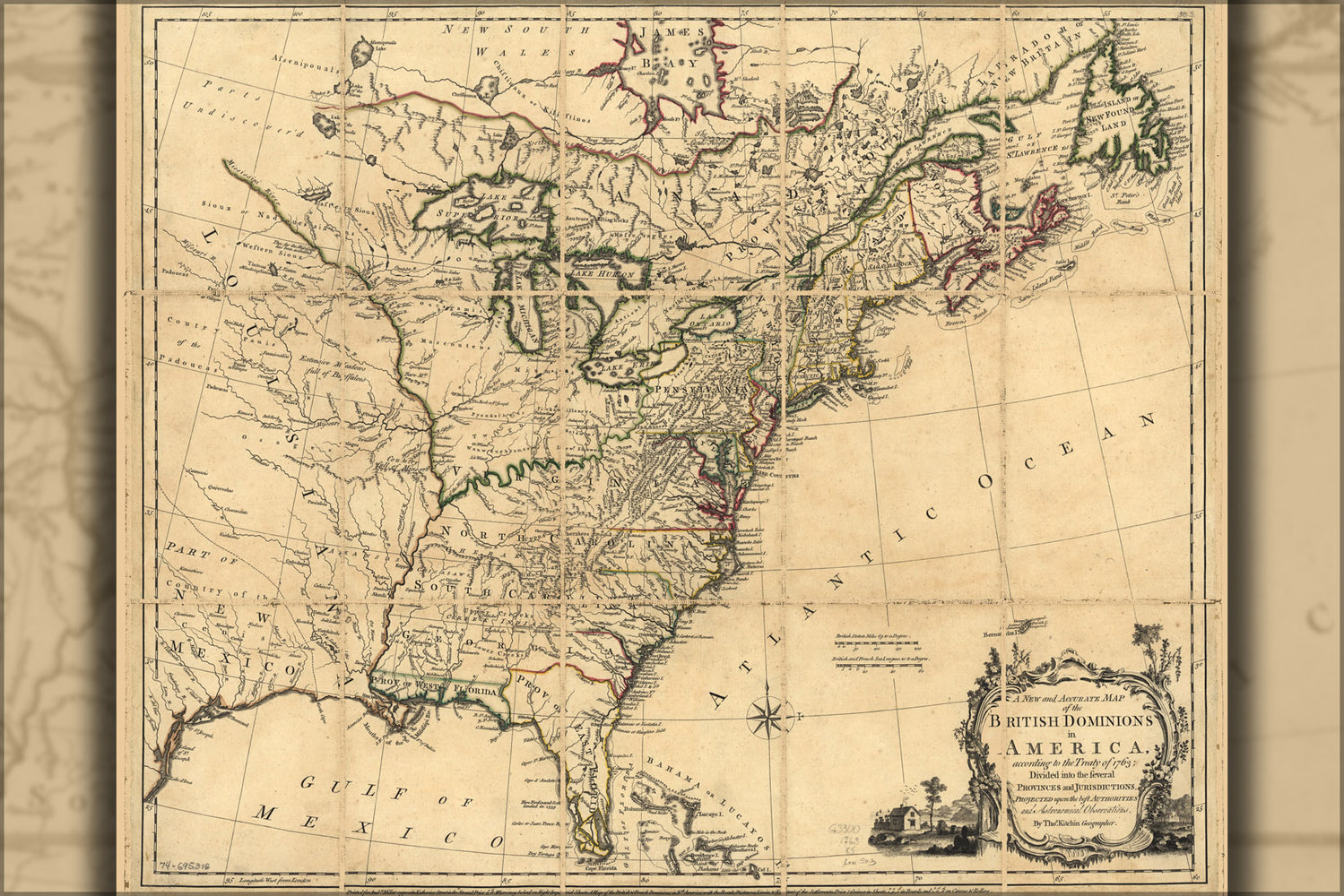 24"x36" Gallery Poster, map of British america pre united states 1763 p1