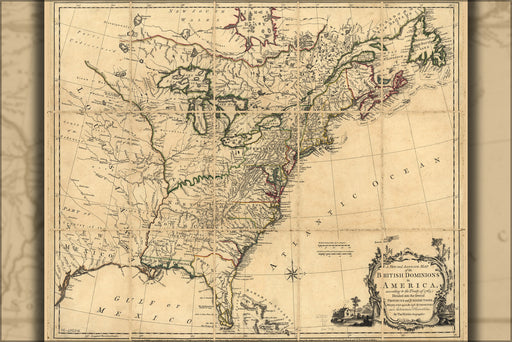 24"x36" Gallery Poster, map of British america pre united states 1763 p1