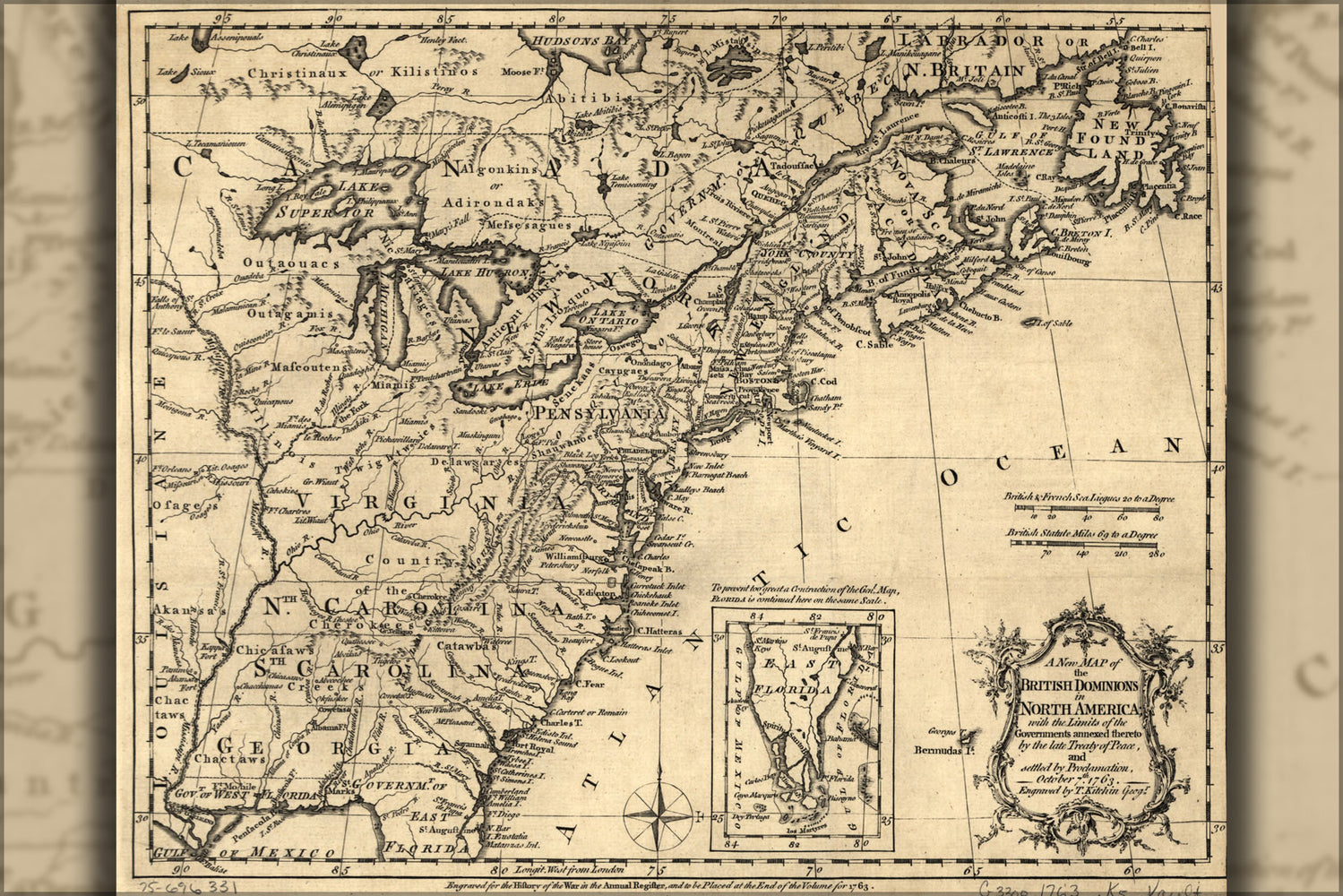 24"x36" Gallery Poster, map of British america pre united states 1763 p2