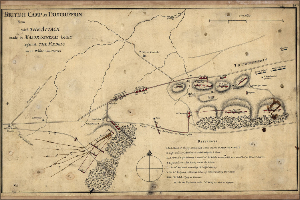 24"x36" Gallery Poster, map of British camp at Trudruffrin near White Horse Tavern 1777