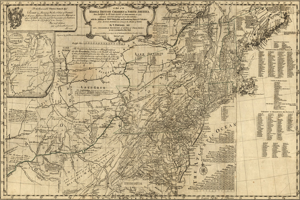 24"x36" Gallery Poster, map of British colonies in North America 1776