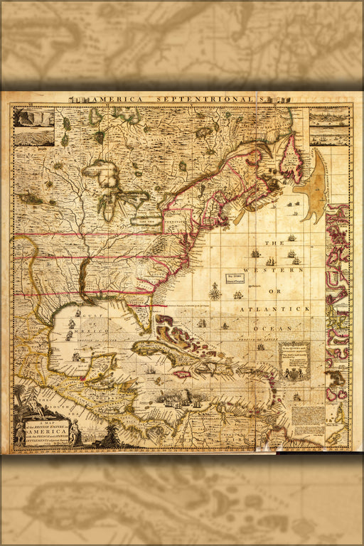 24"x36" Gallery Poster, map of British colonies pre united states 1733