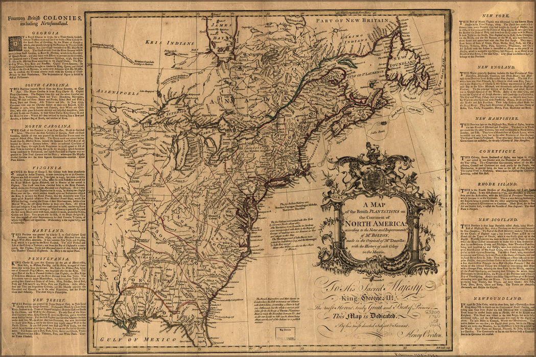 24"x36" Gallery Poster, map of British plantations pre united states 1760
