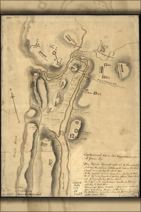 24"x36" Gallery Poster, map of British troop locations new york 1778
