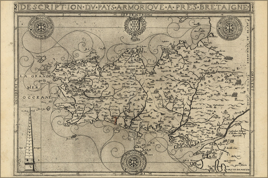 24"x36" Gallery Poster, map of Brittany France 1594