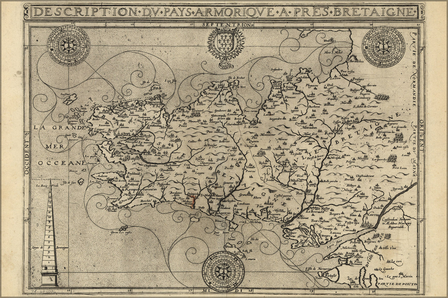 24"x36" Gallery Poster, map of Brittany France 1594