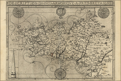 24"x36" Gallery Poster, map of Brittany France 1594