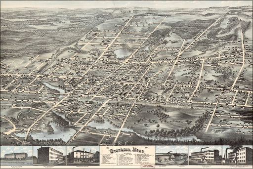 24"x36" Gallery Poster, map of Brockton, Massachusetts 1878