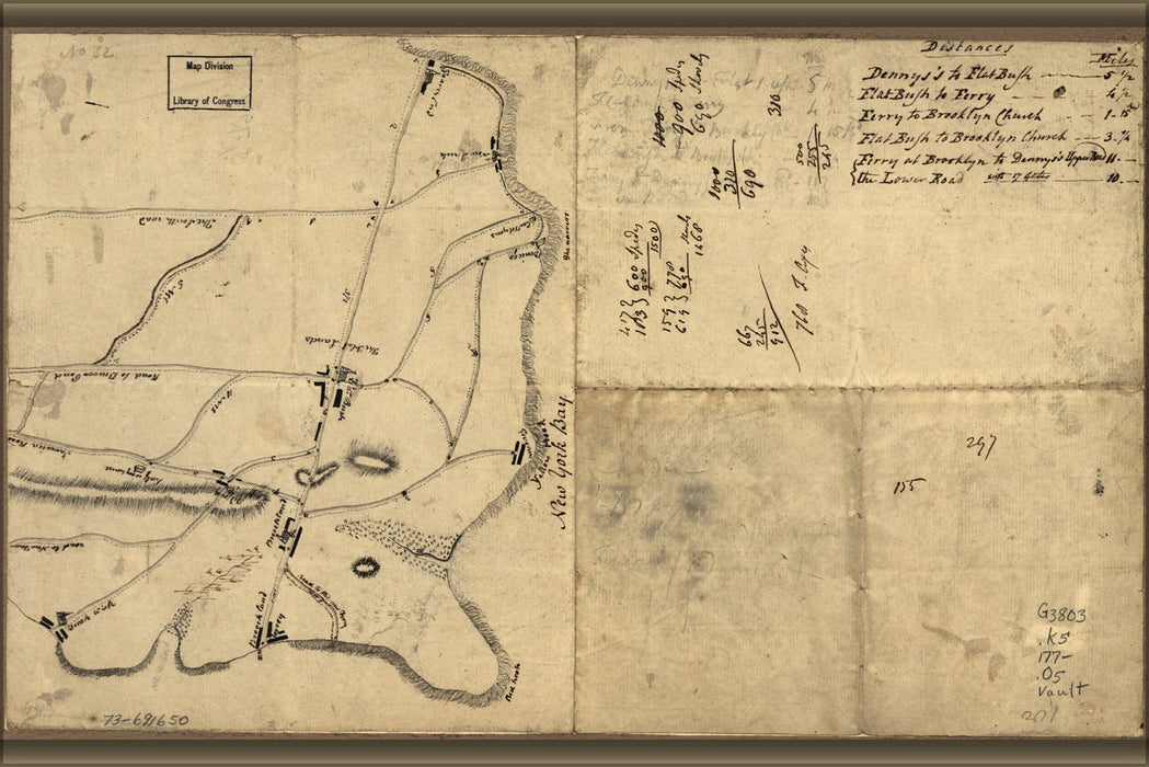 24"x36" Gallery Poster, map of Brooklyn Kings County Long Island 1770