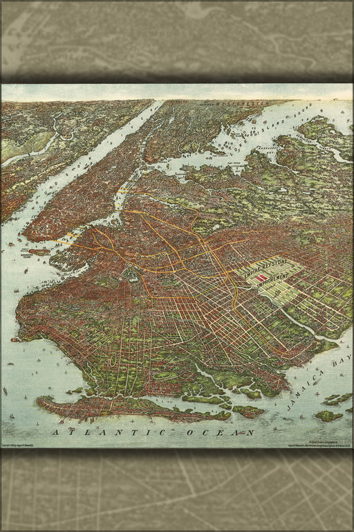 24"x36" Gallery Poster, map of Brooklyn new york city 1904