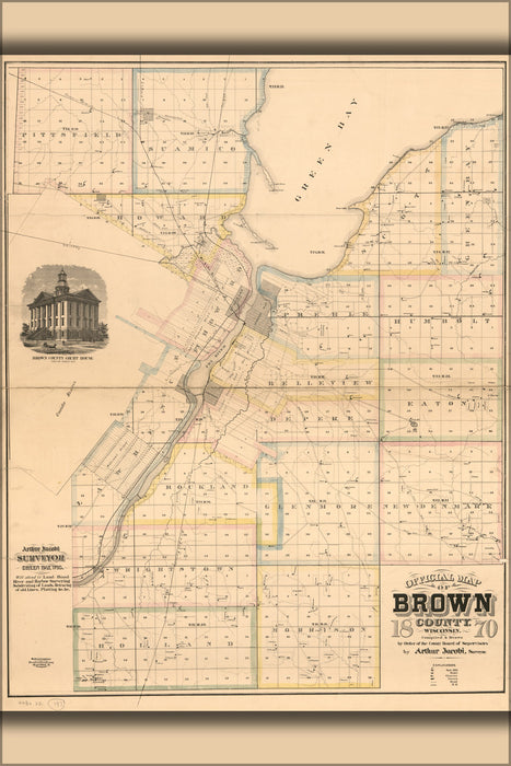 24"x36" Gallery Poster, map of Brown County, Wisconsin 1870