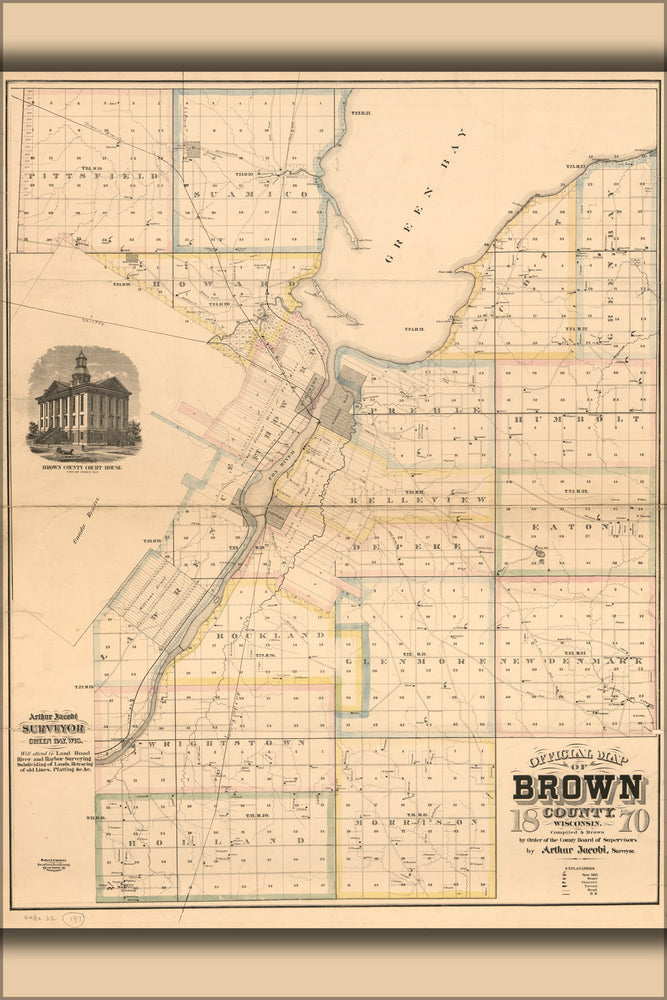 24"x36" Gallery Poster, map of Brown County, Wisconsin 1870