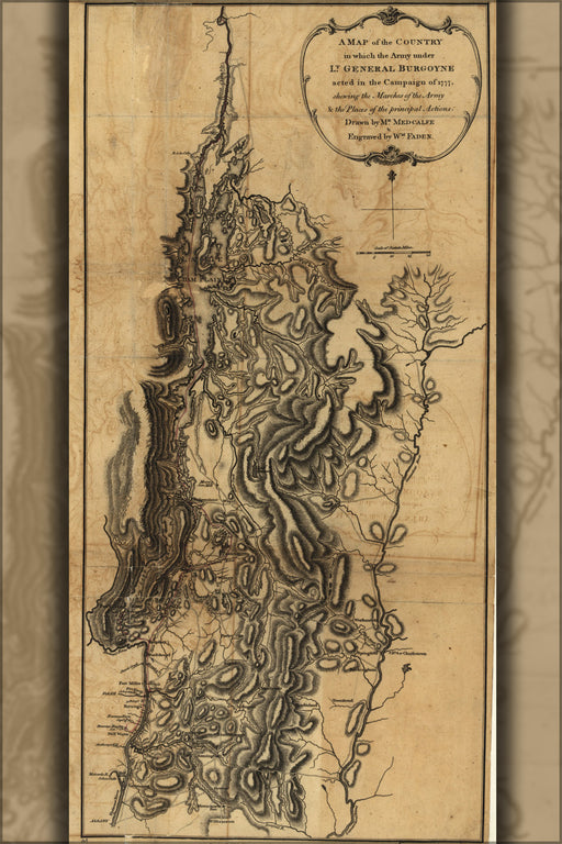 24"x36" Gallery Poster, map of Burgoyne's Invasion, 1777 revolutionary war