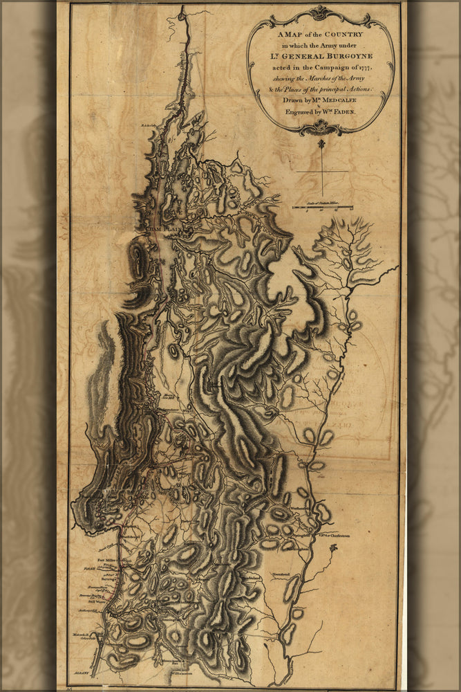 24"x36" Gallery Poster, map of Burgoyne's Invasion, 1777 revolutionary war