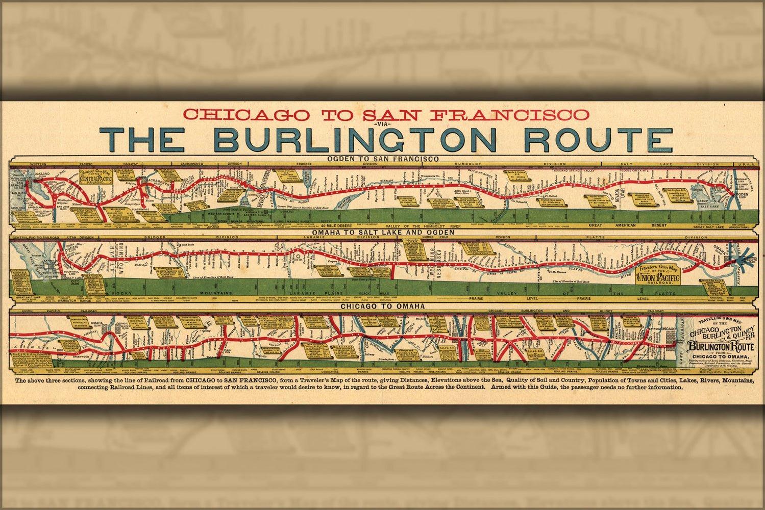 24"x36" Gallery Poster, map of Burlington railroad 1879