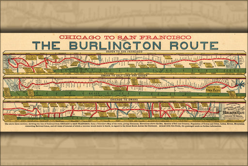 24"x36" Gallery Poster, map of Burlington railroad 1879