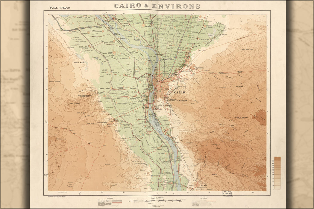 24"x36" Gallery Poster, map of Cairo egypt 1925