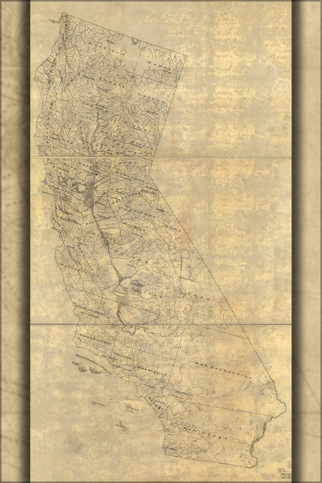 24"x36" Gallery Poster, map of California 1893