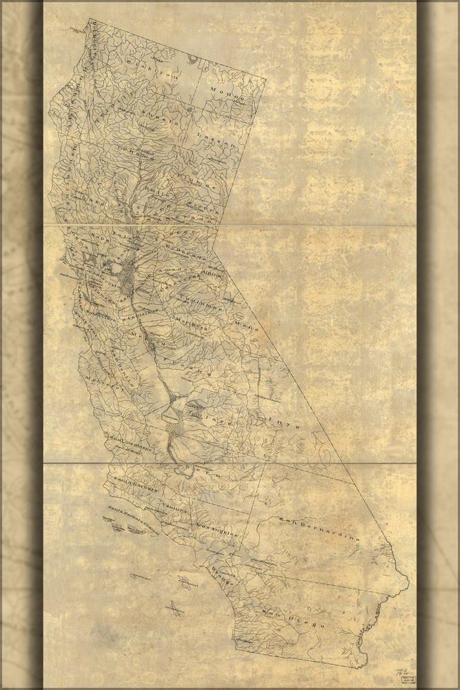 24"x36" Gallery Poster, map of California 1893