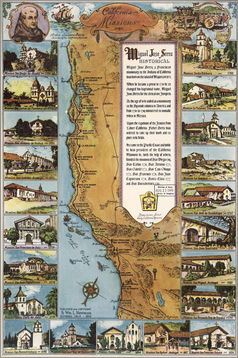 24"x36" Gallery Poster, map of California missions 1949 05_19