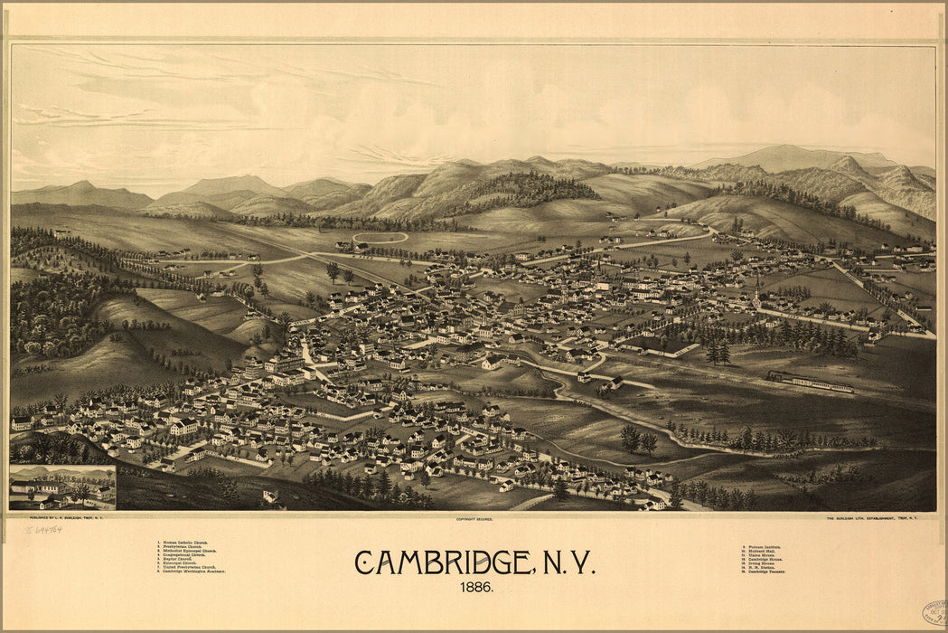 24"x36" Gallery Poster, map of Cambridge, New york 1886