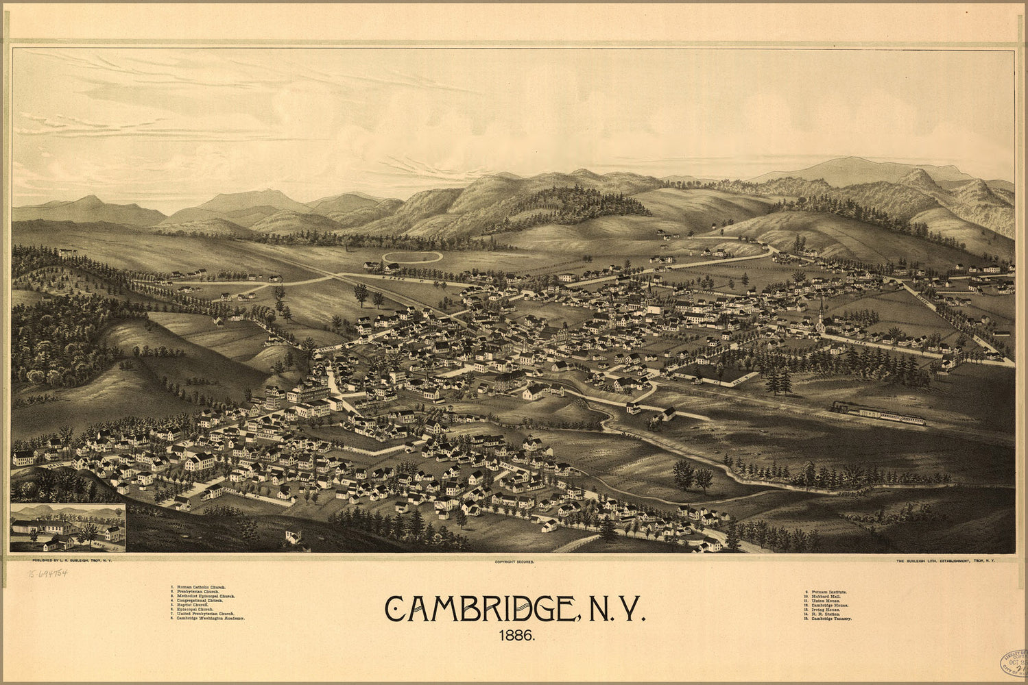 24"x36" Gallery Poster, map of Cambridge, New york 1886