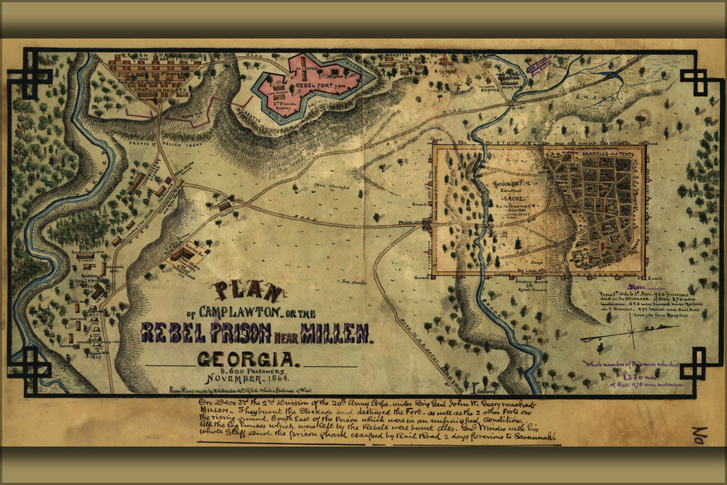 24"x36" Gallery Poster, map of Camp Lawton prison Georgia Nov. 1864