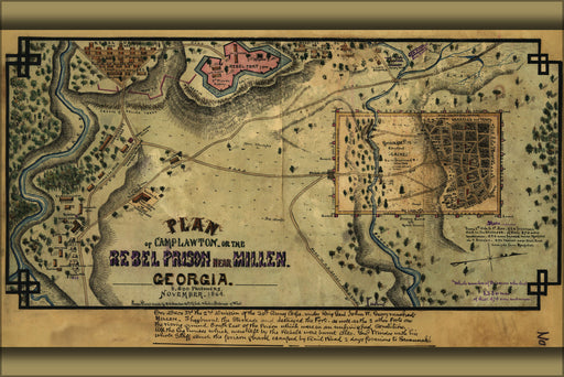 24"x36" Gallery Poster, map of Camp Lawton prison Georgia Nov. 1864