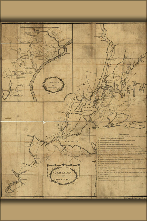 24"x36" Gallery Poster, map of Campaign of 1776 new jersey new york city american revolution 1780