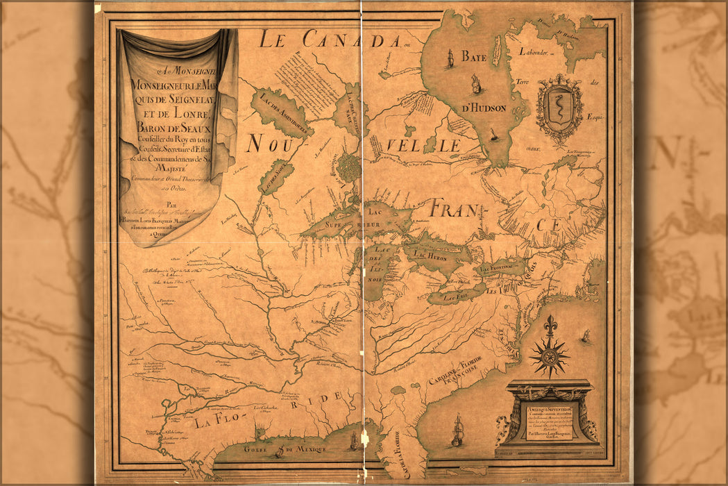 24"x36" Gallery Poster, map of Canada, Hudson Bay region, and eastern United States 1685