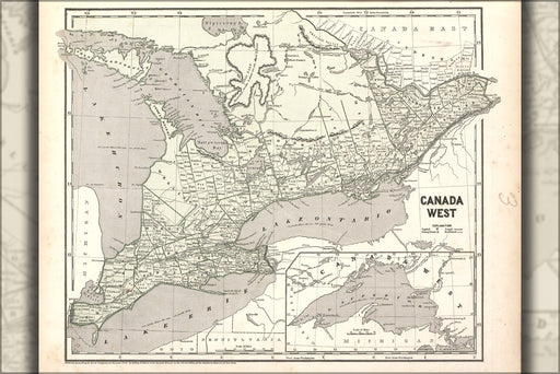 24"x36" Gallery Poster, map of Canada West 1842