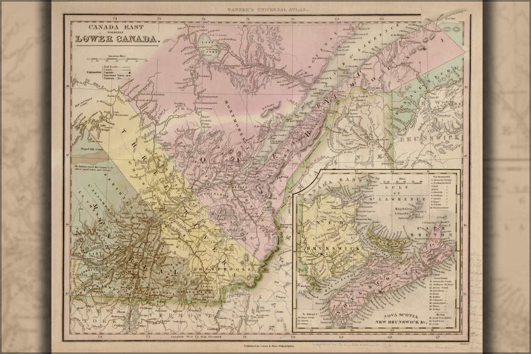 24"x36" Gallery Poster, map of Canada east 1844