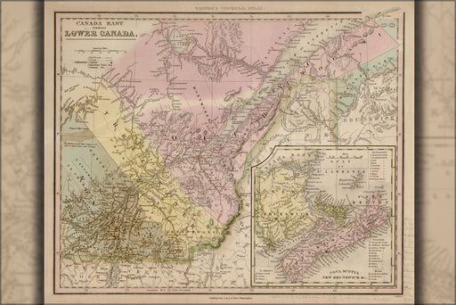 24"x36" Gallery Poster, map of Canada east 1844