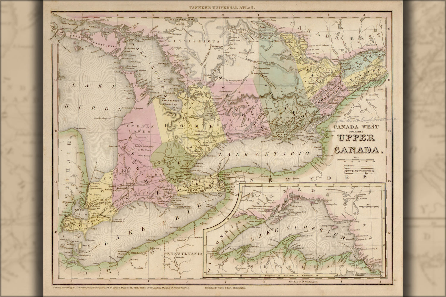 24"x36" Gallery Poster, map of Canada west 1844