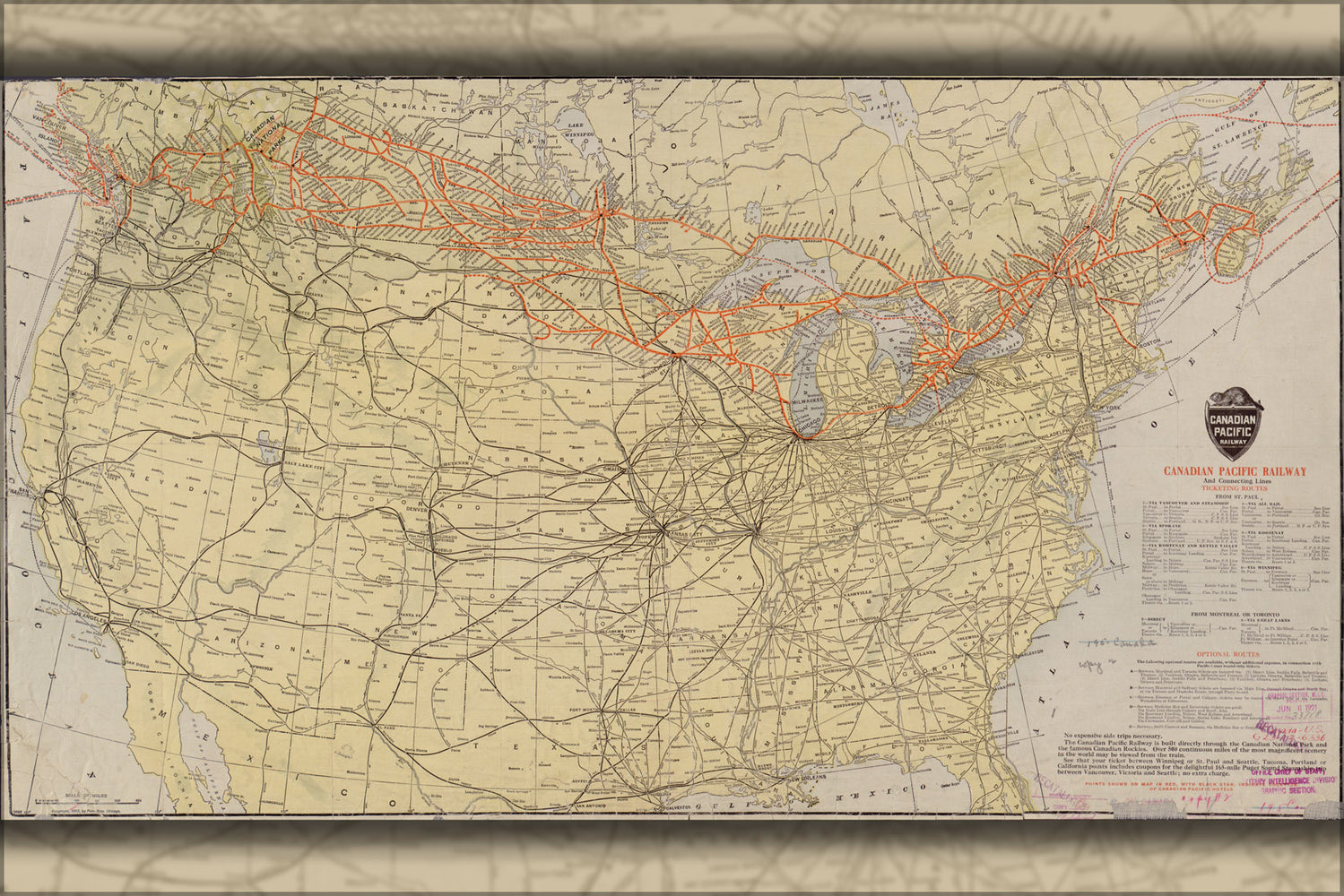24"x36" Gallery Poster, map of Canadian Pacific Railway railroad 1912