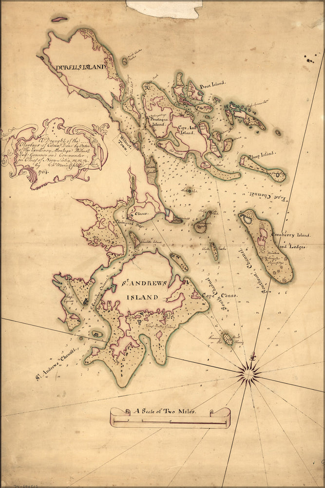 24"x36" Gallery Poster, map of Canso Harbor, nova scotia 1764