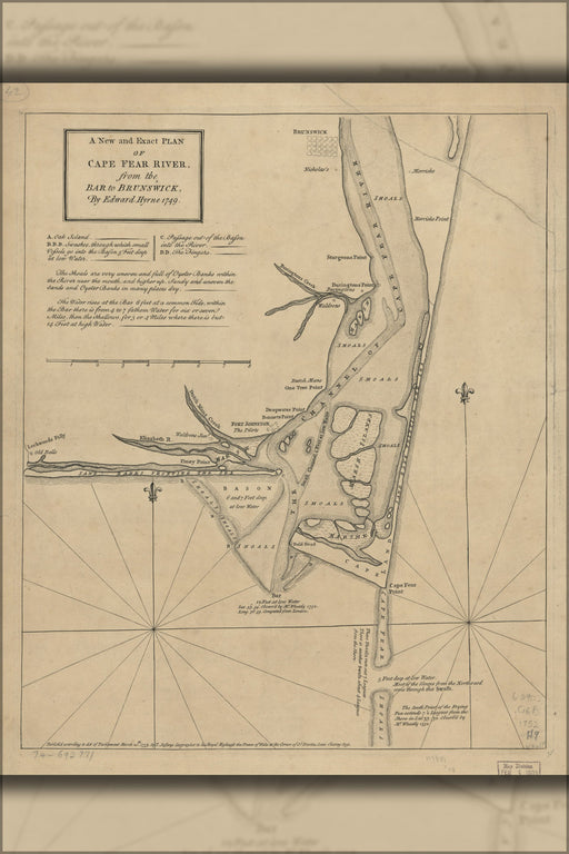 24"x36" Gallery Poster, map of Cape Fear River north carolina 1749