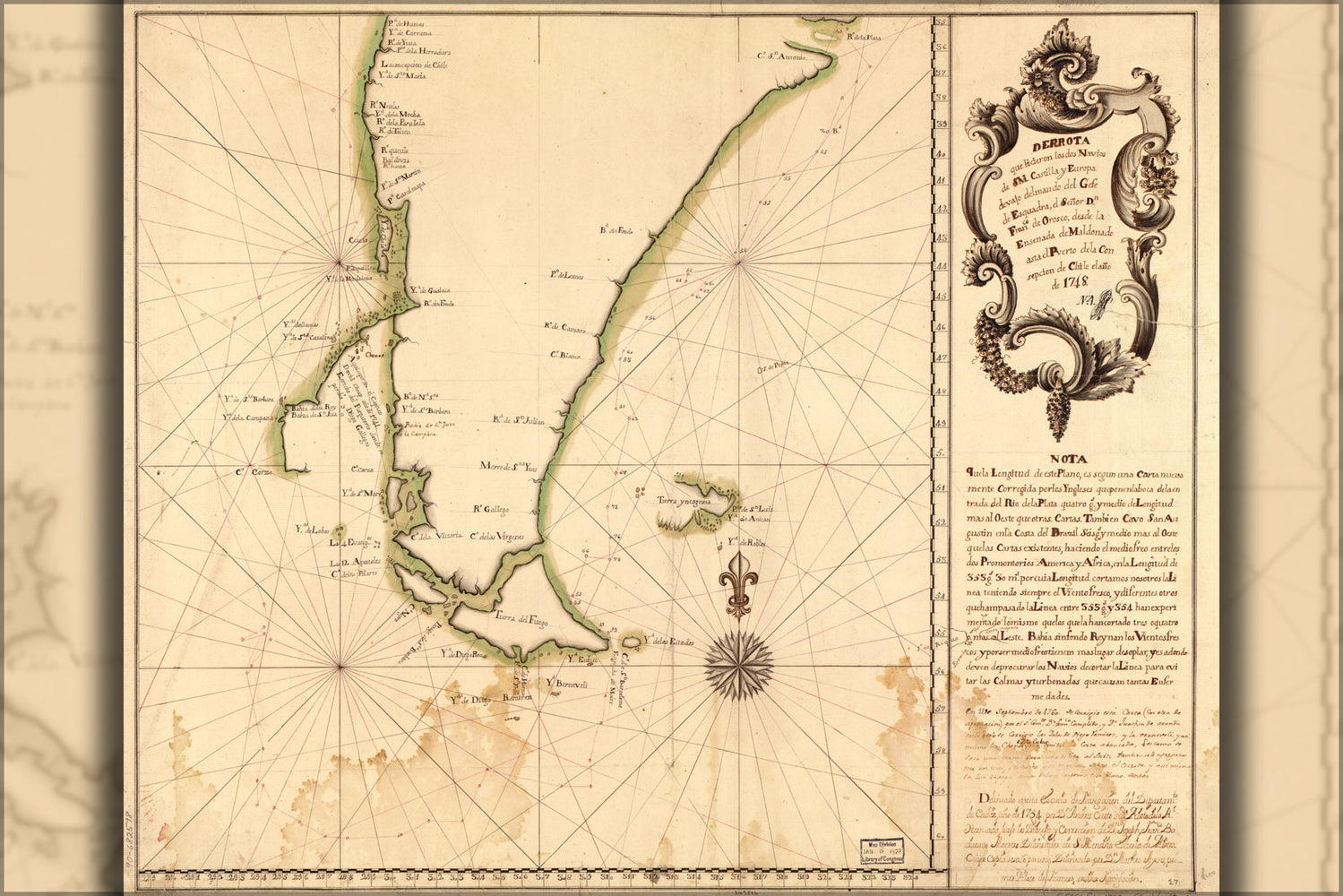 24"x36" Gallery Poster, map of Cape Horn in 1748