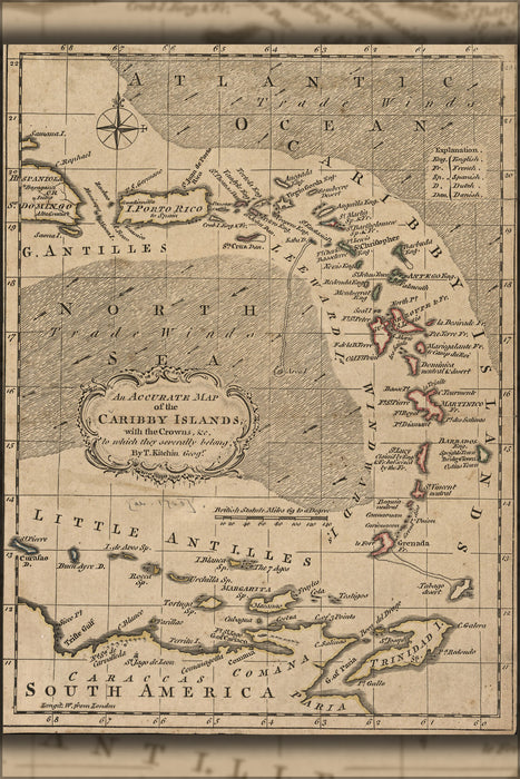 24"x36" Gallery Poster, map of Caribby Islands puerto rico Caribbean 1759