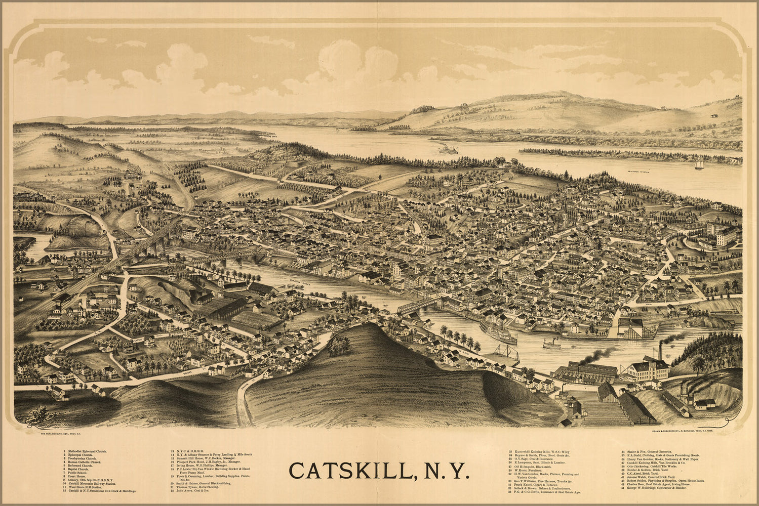 24"x36" Gallery Poster, map of Catskill, New york 1889