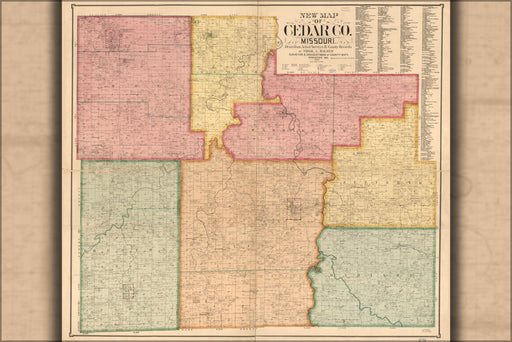 24"x36" Gallery Poster, map of Cedar County Missouri 1897