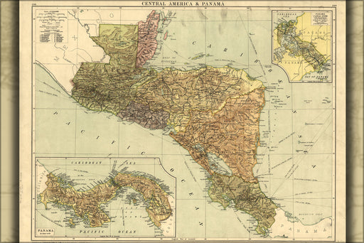 24"x36" Gallery Poster, map of Central America Panama costa rica guatemala honduras nicaragua el salvador 1920