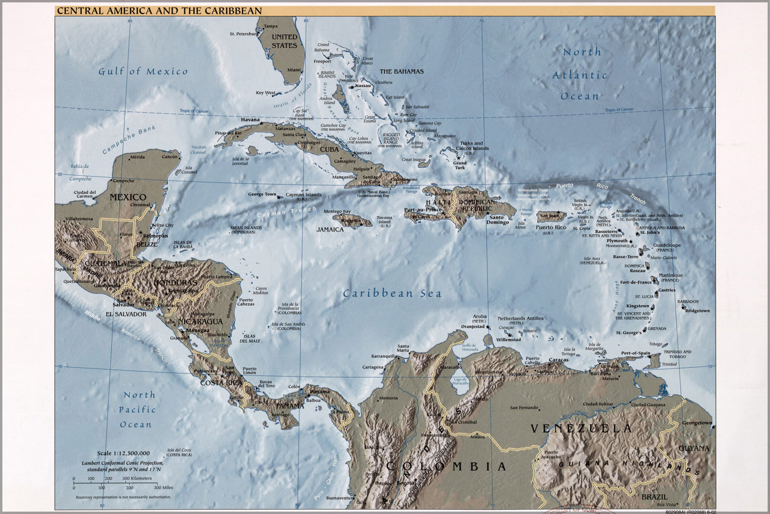 24"x36" Gallery Poster, map of Central America and the Caribbean 2002