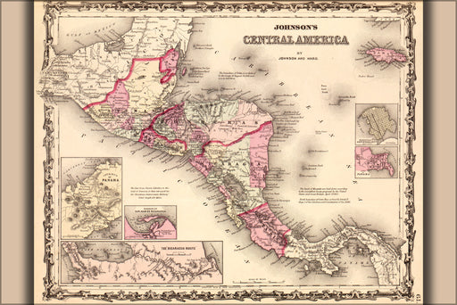 24"x36" Gallery Poster, map of Central America honduras costa rica 1862