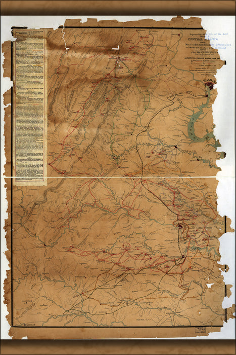 24"x36" Gallery Poster, map of Central Virginia general Sheridan campaigns 1864-65 civil war