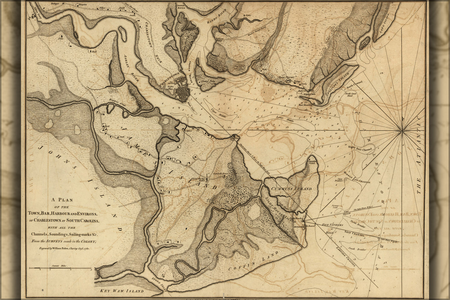 24"x36" Gallery Poster, map of Charleston, South Carolina, 1780 (CHECK OTHER)