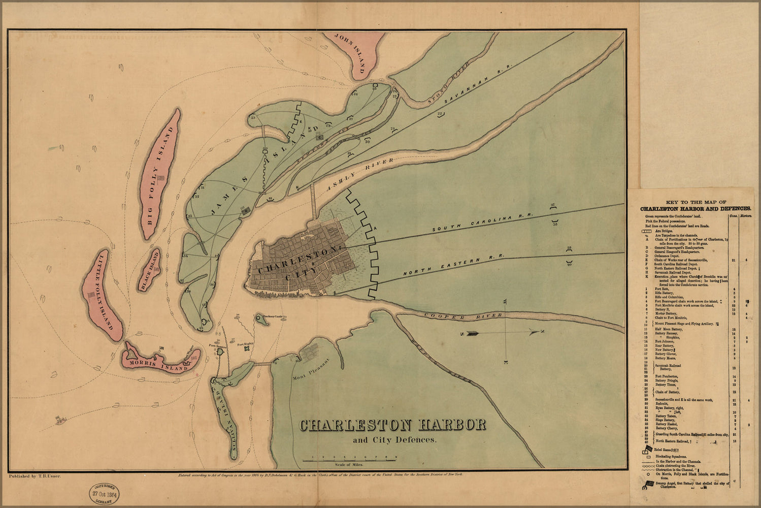 24"x36" Gallery Poster, map of Charleston Harbor 1864 fort sumter